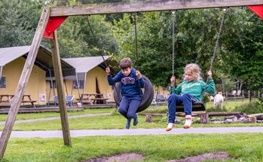 Lodgetent met badkamer omgeven door gezellige beestenboel Lodgetent met badkamer omgeven door gezellige beestenboel